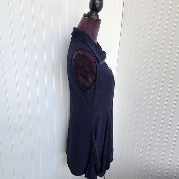 Coco Blanco Womens Navy Blue Zip Sleeveless Top Jacket Stretch Pockets Sz M - Picture 6 of 12